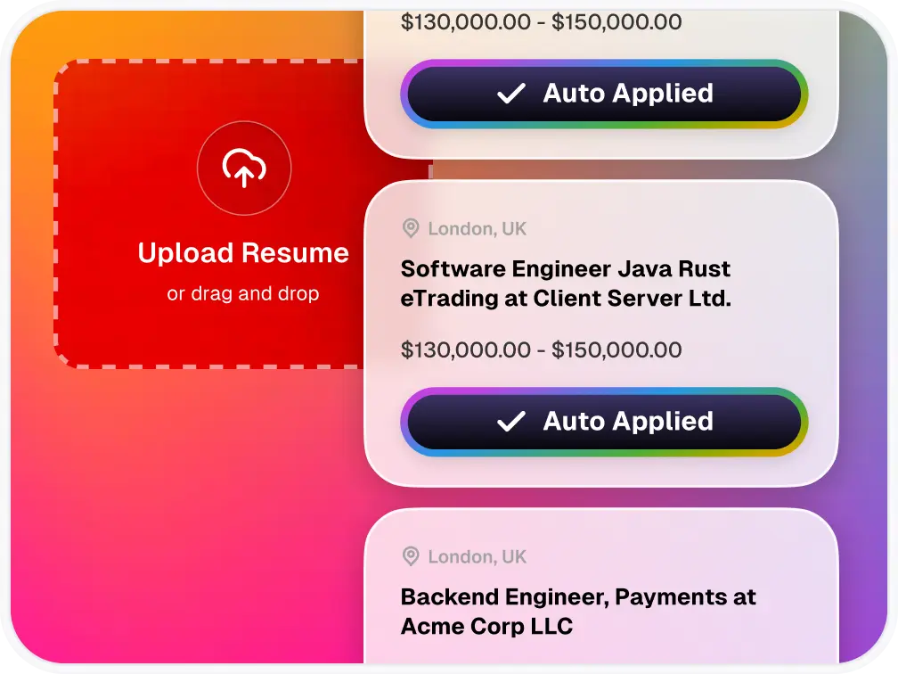 Resume upload and job application cards